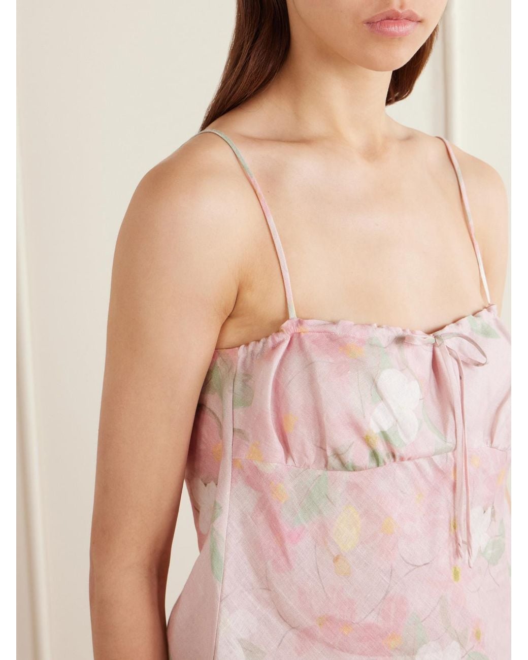 BERNADETTE Pink Riri Floral-Print Linen Camisole