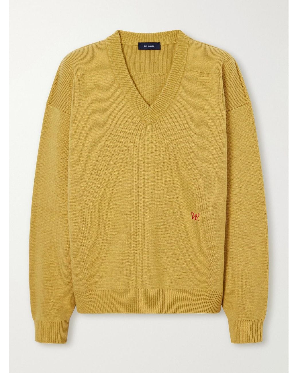 Willy Chavarria Yellow Chavarria Logo-Embroidered Wool Sweater