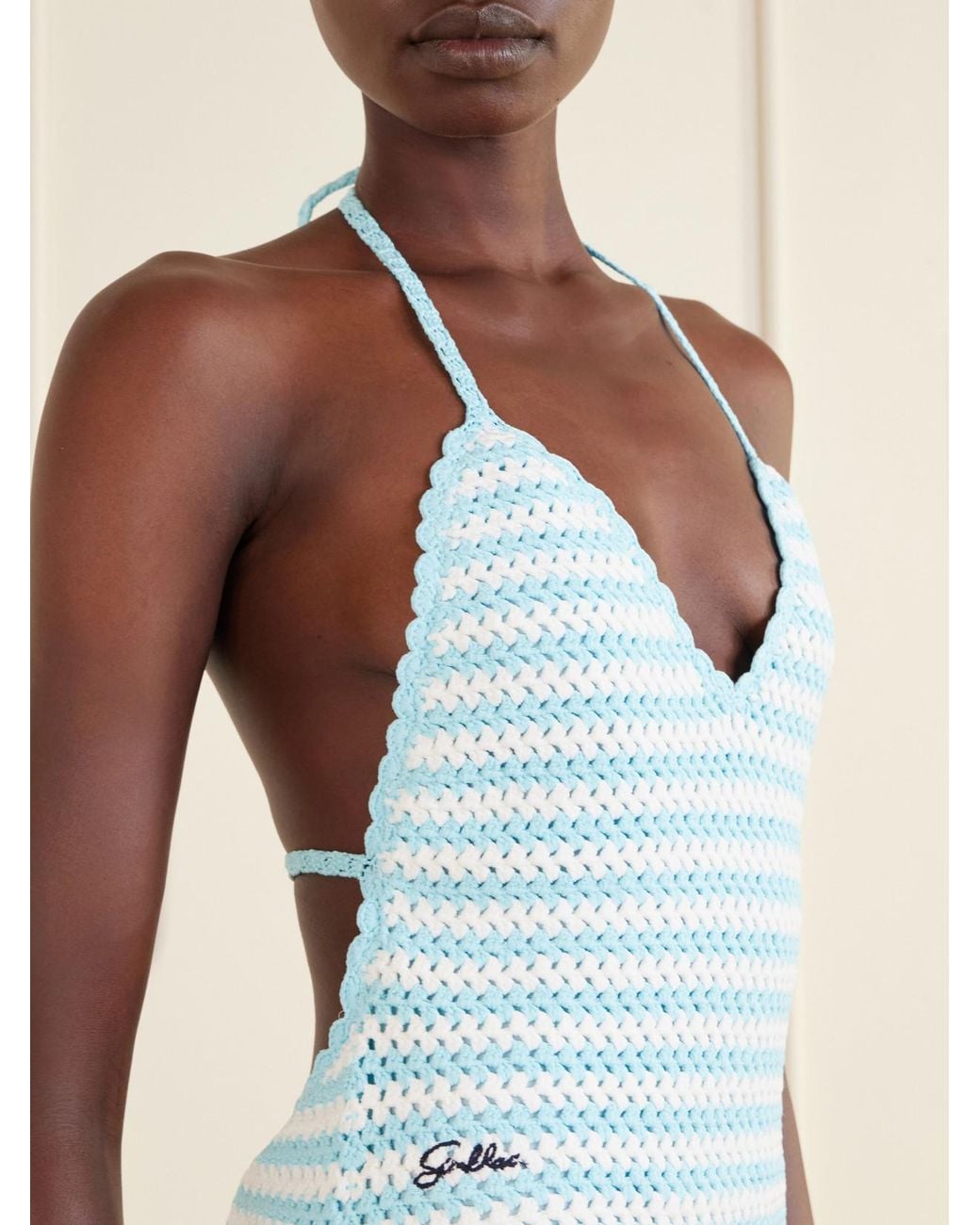 Jonathan Simkhai Blue Karoline Striped Crocheted Swimsuit
