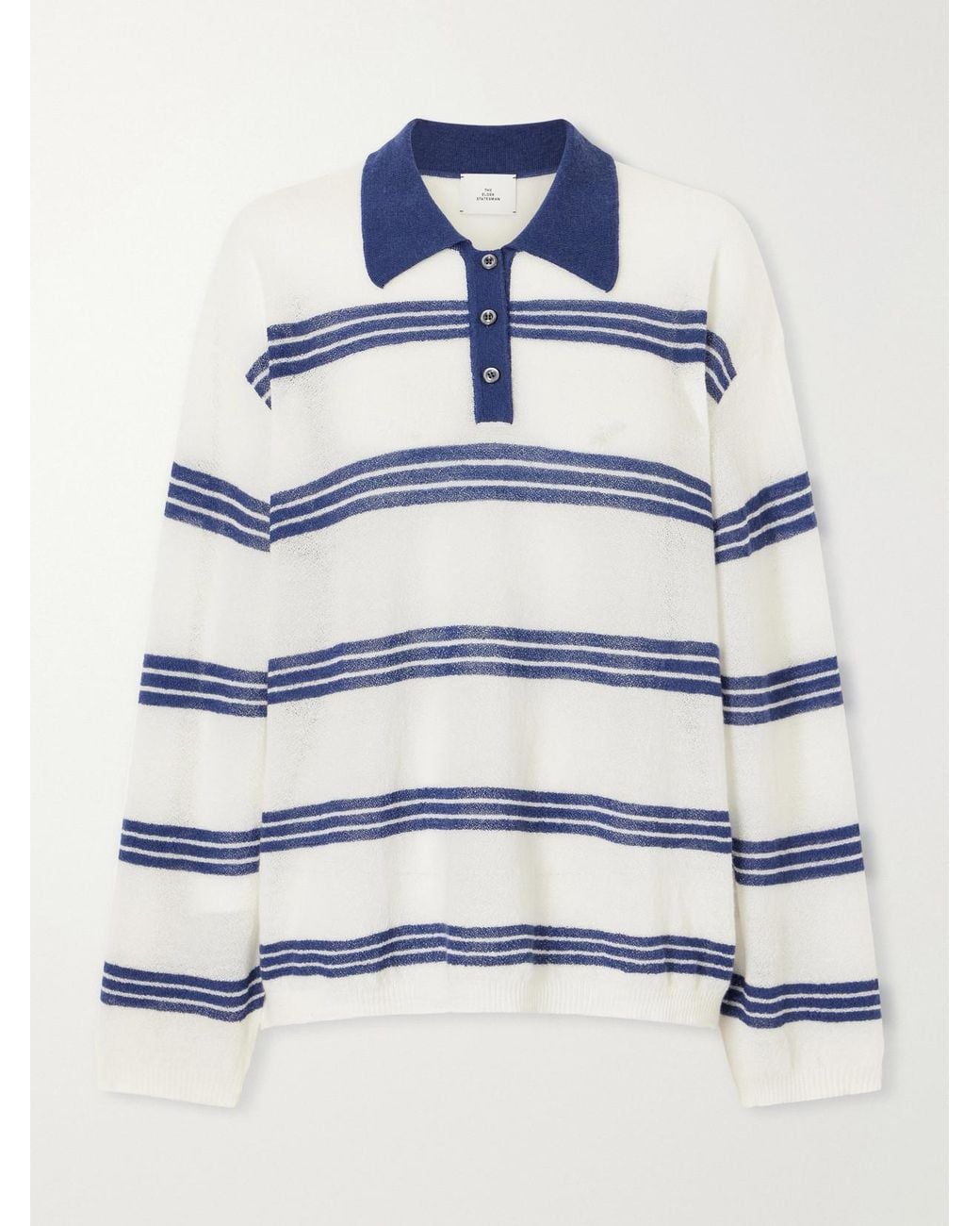 The Elder Statesman Blue Striped Cashmere And Mohair-Blend Polo Shirt