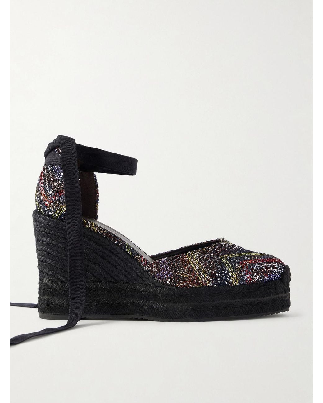 Missoni Black Eva 80 Striped Woven Wedge Sandals