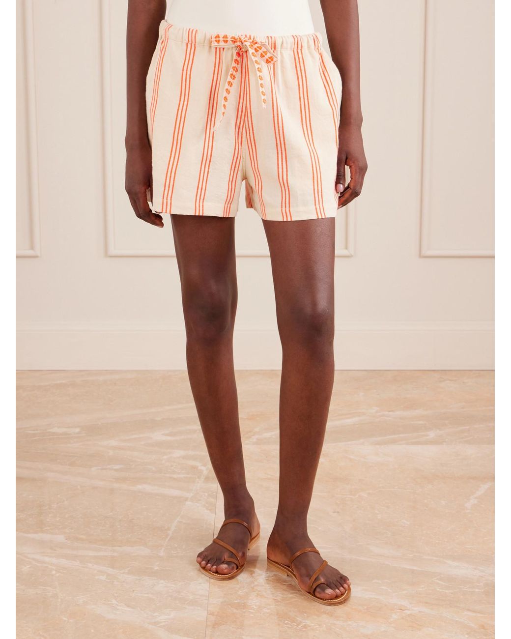 Lemlem Pink Safia Striped Cotton Shorts