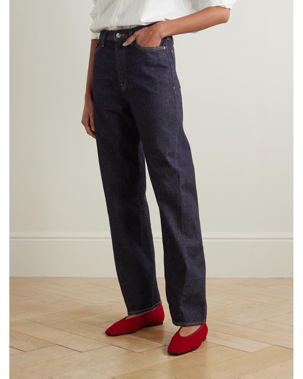 Totême Blue Twisted Seam High-Rise Straight-Leg Jeans