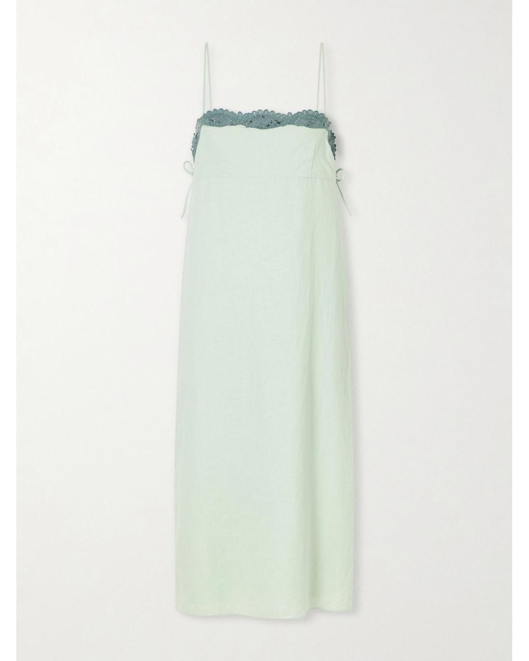 Posse Green Darya Lace-Trimmed Linen And Cotton-Blend Midi Dress