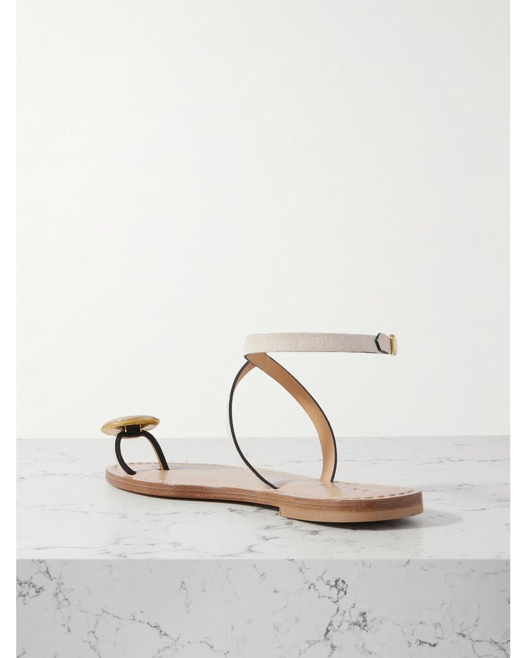Amanu White The Kigali Embellished Suede Sandals