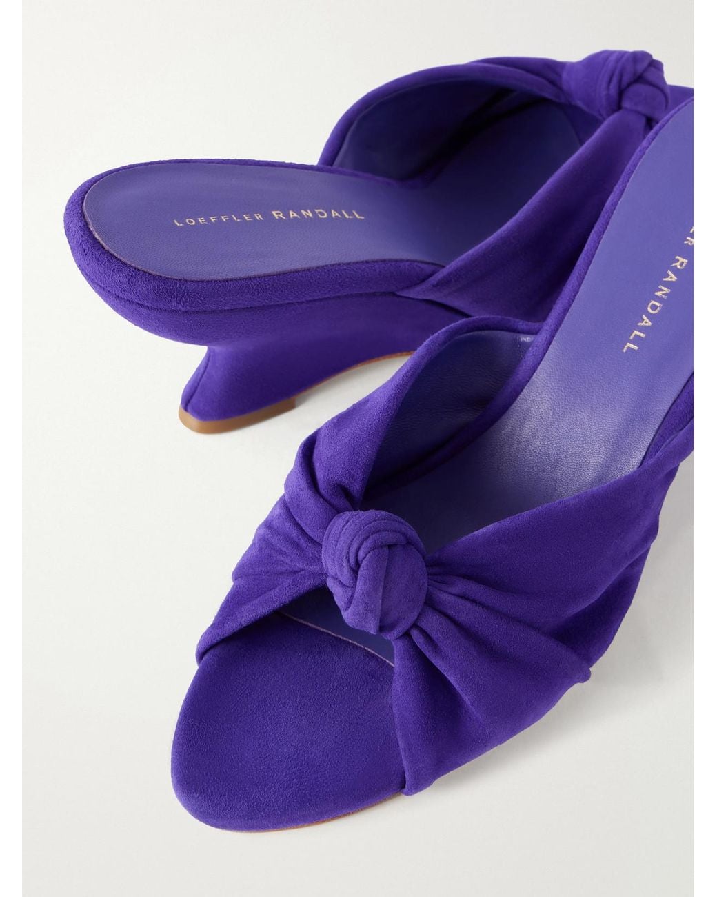 Loeffler Randall Purple Marsy 75 Gathered Knotted Suede Wedge Sandals