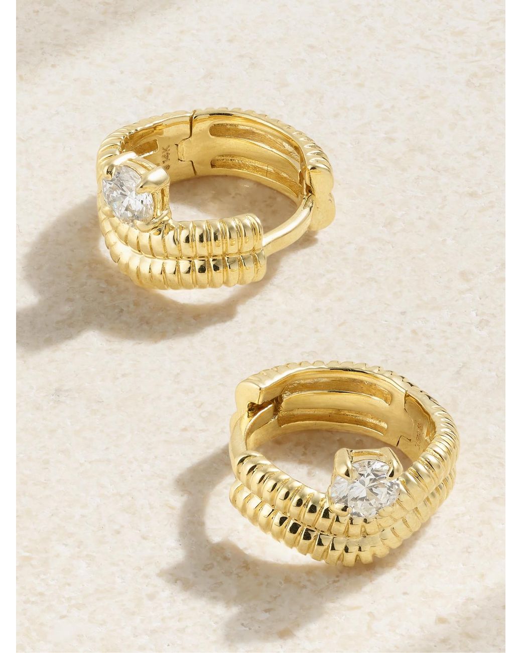 STONE AND STRAND Natural Freddie 14-Karat Diamond Hoop Earrings