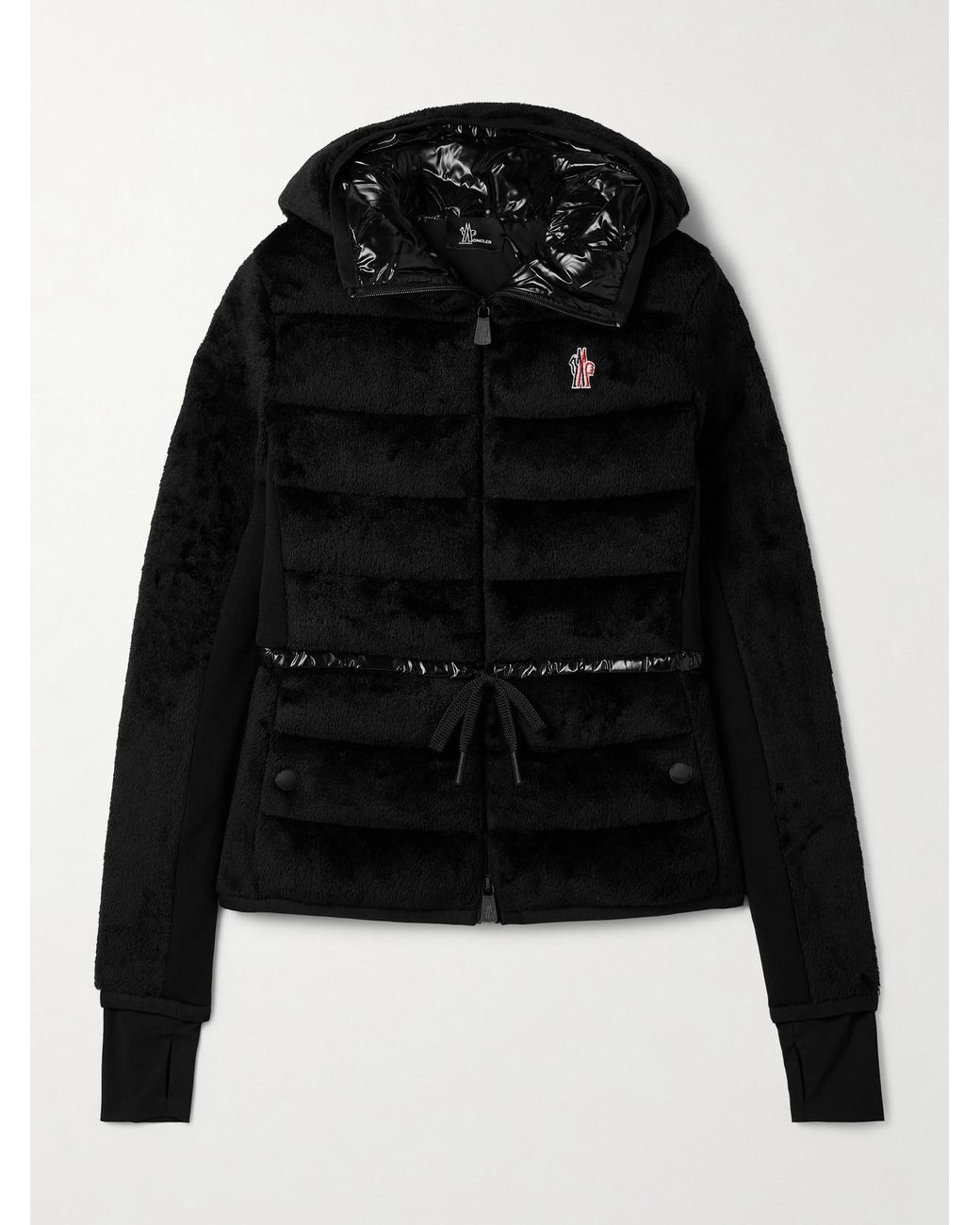 Moncler Black Hooded Quilted Fleece Down Jacket