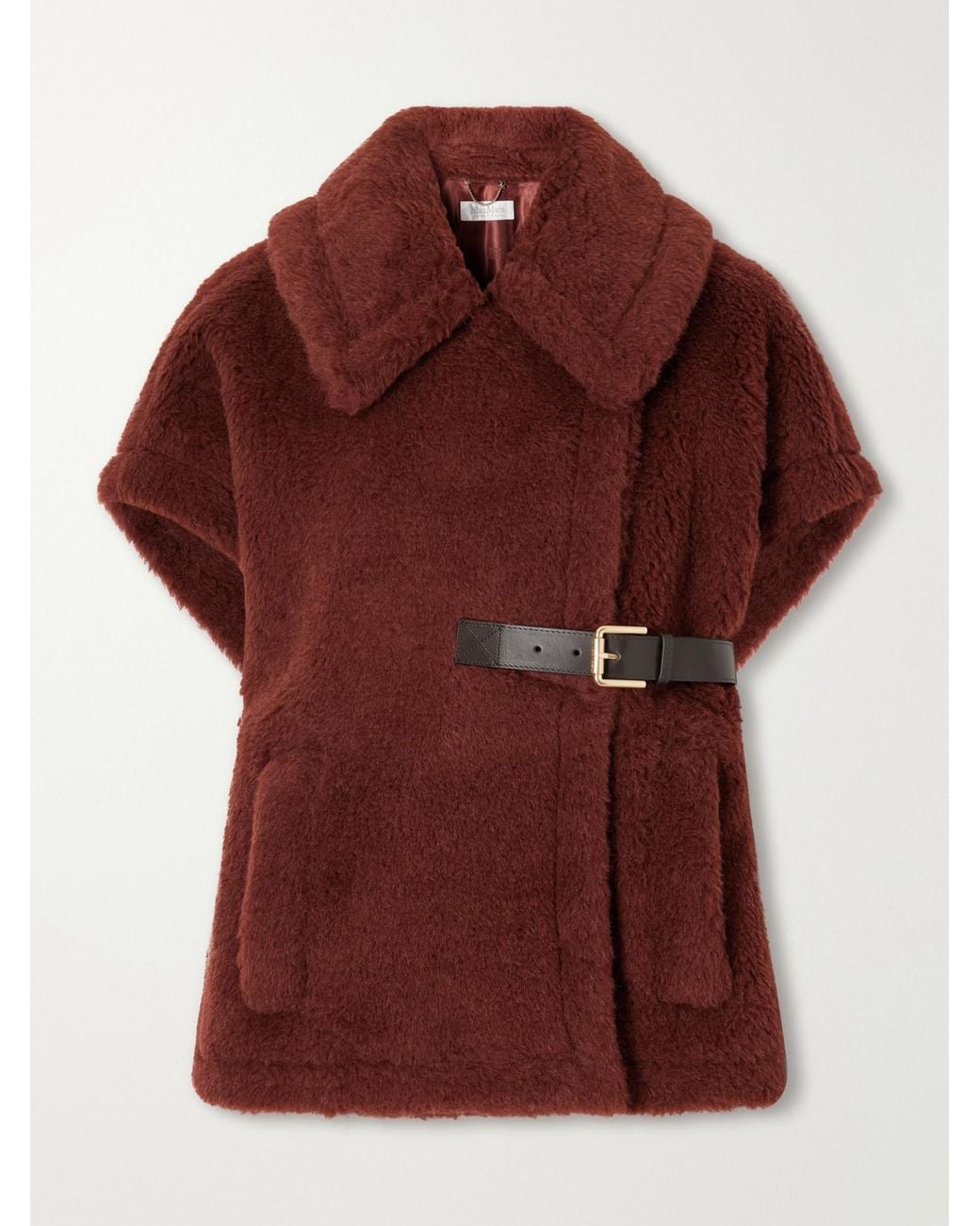 Max Mara Red Abavo Buckled Alpaca, Wool And Silk-Blend Fleece Cape