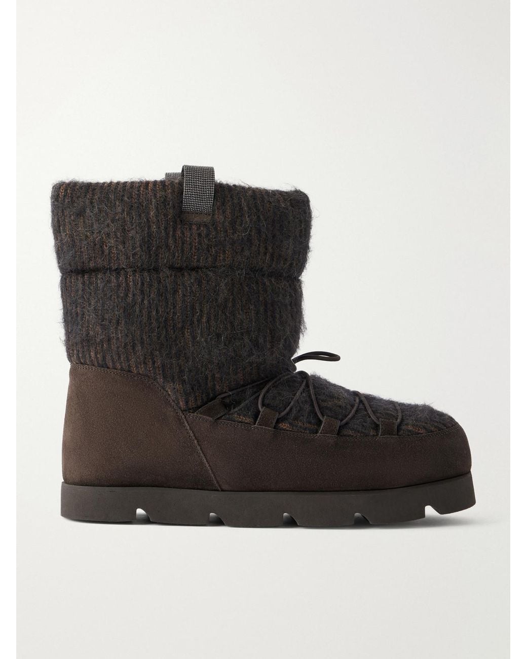 Brunello Cucinelli Black Monili-Embellished Suede-Trimmed Brushed Cashmere Ankle Boots