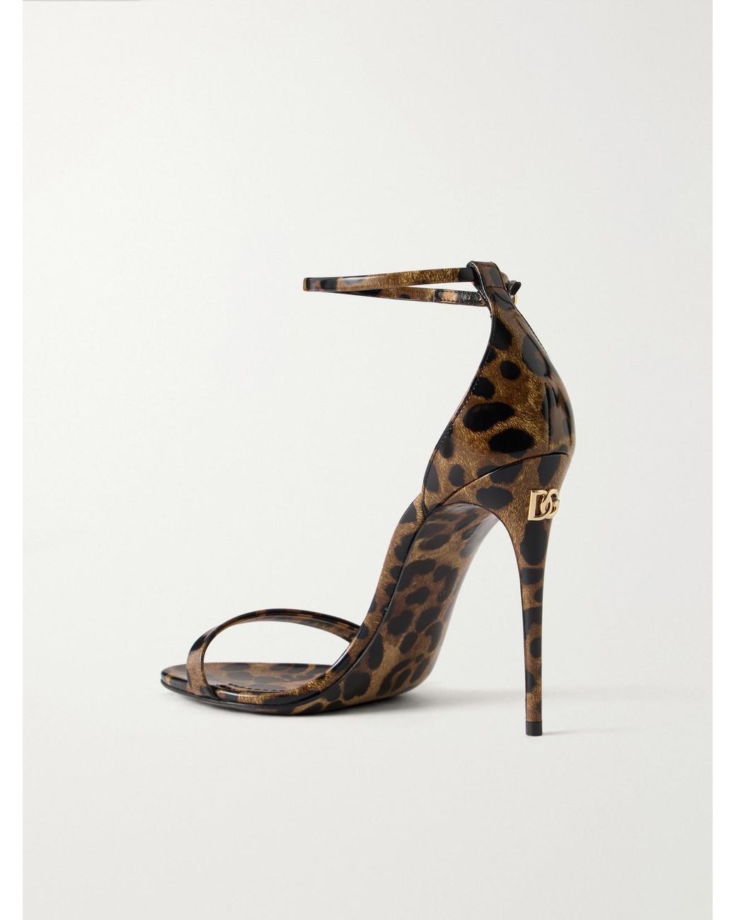 Dolce & Gabbana White Leopard-Print Leather Sandals