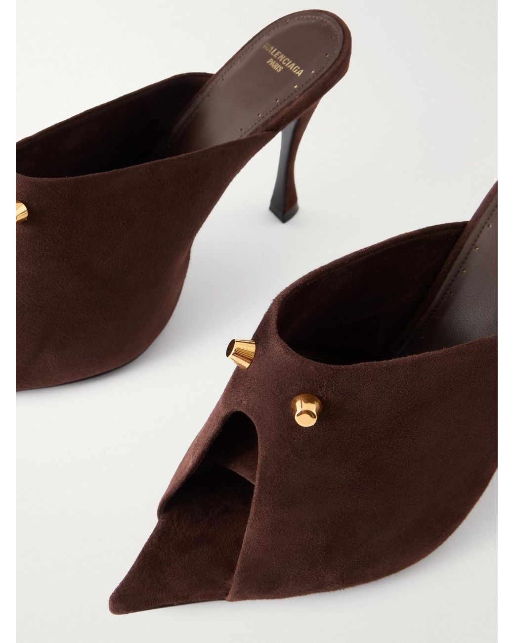 Balenciaga Brown Midnight City Studded Suede Mule