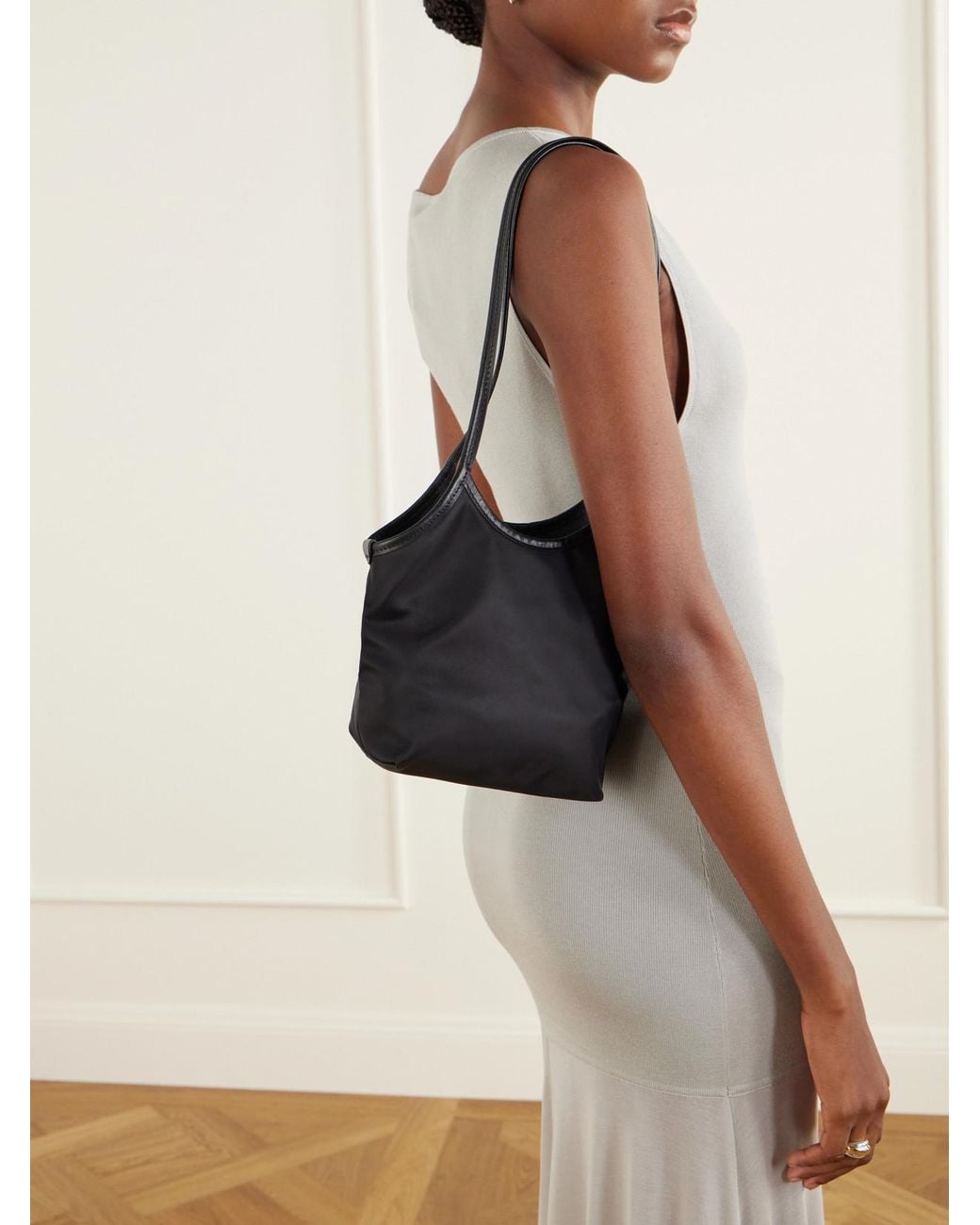 Valesque White Cami Small Leather-Trimmed Satin Shoulder Bag
