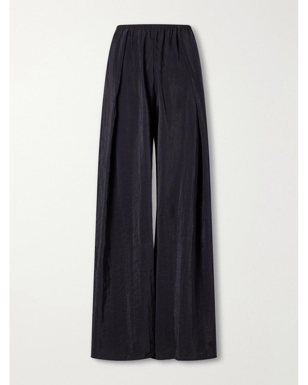 La Ligne Blue Pleated Crinkle Satin Wide-Leg Pants