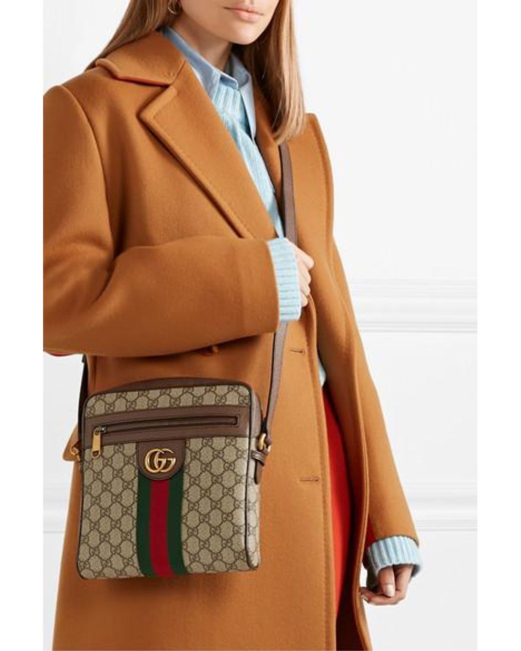 GUCCI Ophidia mini textured leather-trimmed printed coated-canvas