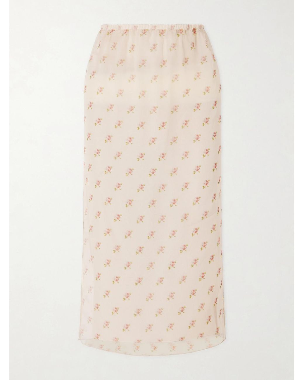 Khaite Natural Sydni Floral-Print Silk-Organza Midi Skirt