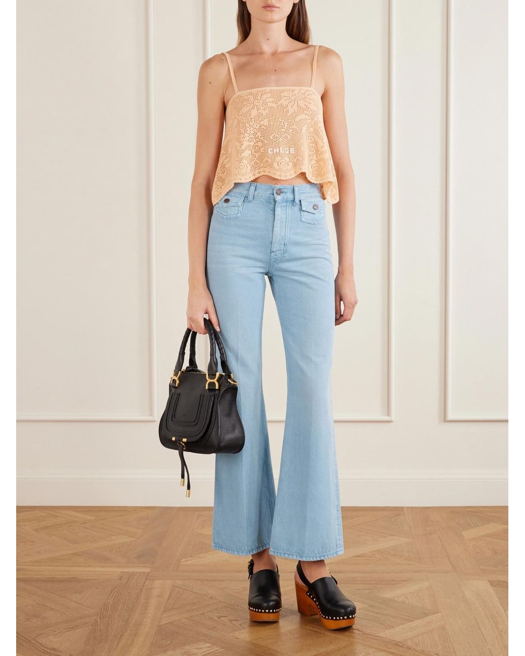Chloé Black Marcie Textured-Leather Top-Handle Bag