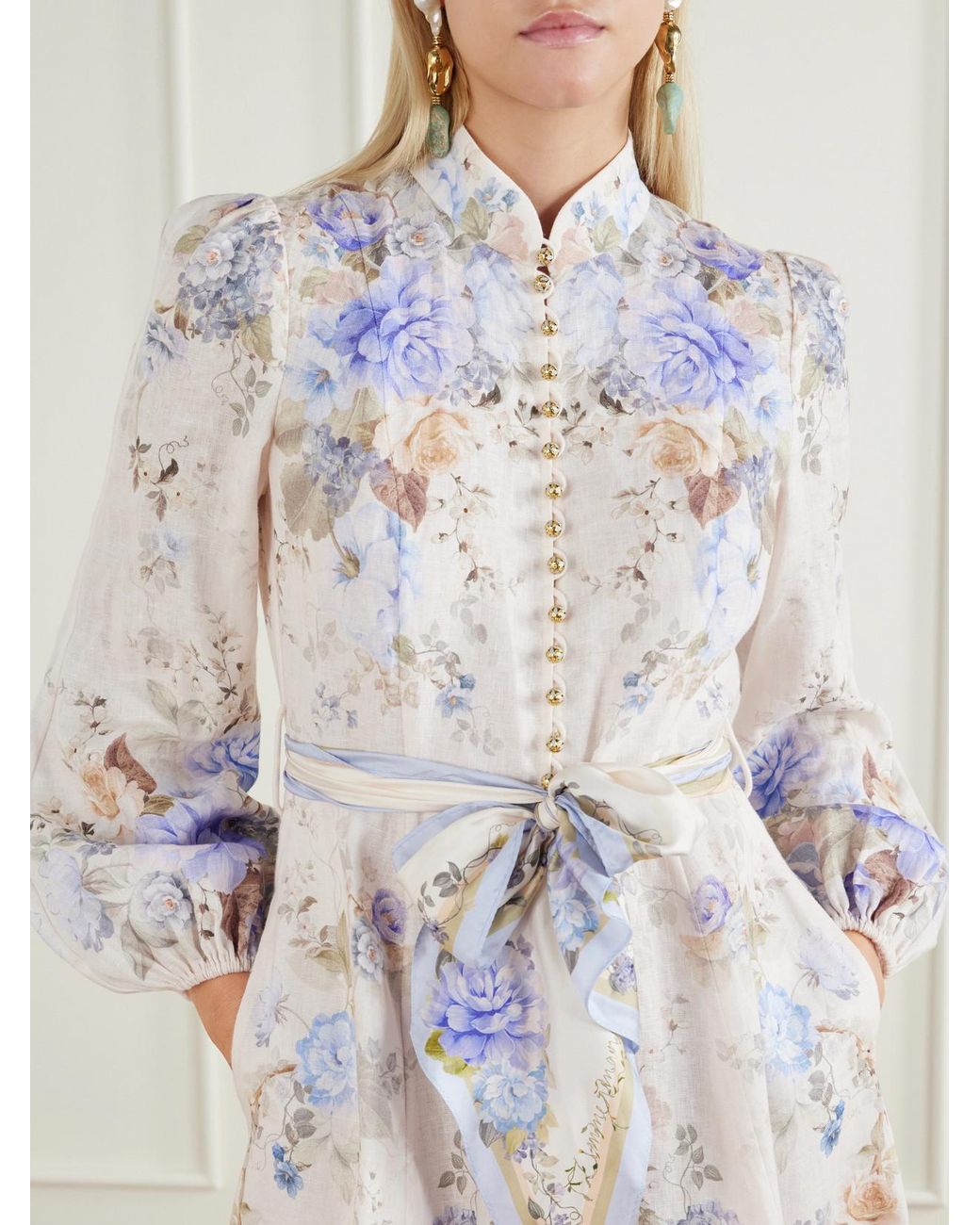 Zimmermann White Floral-Print Linen Midi Dress