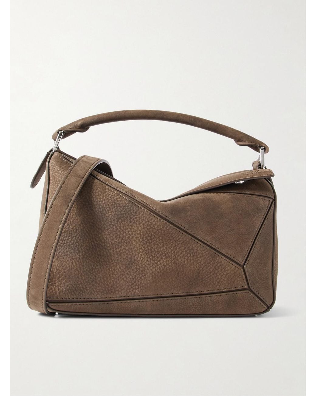 Loewe Brown Puzzle Small Textured-Nubuck Shoulder Bag