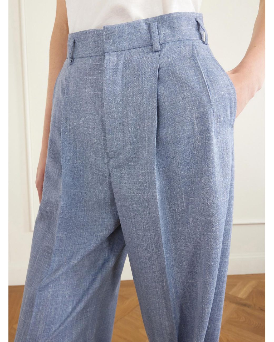 Loro Piana Blue Hector Pleated Wool, Silk And Linen-Blend Wide-Leg Pants