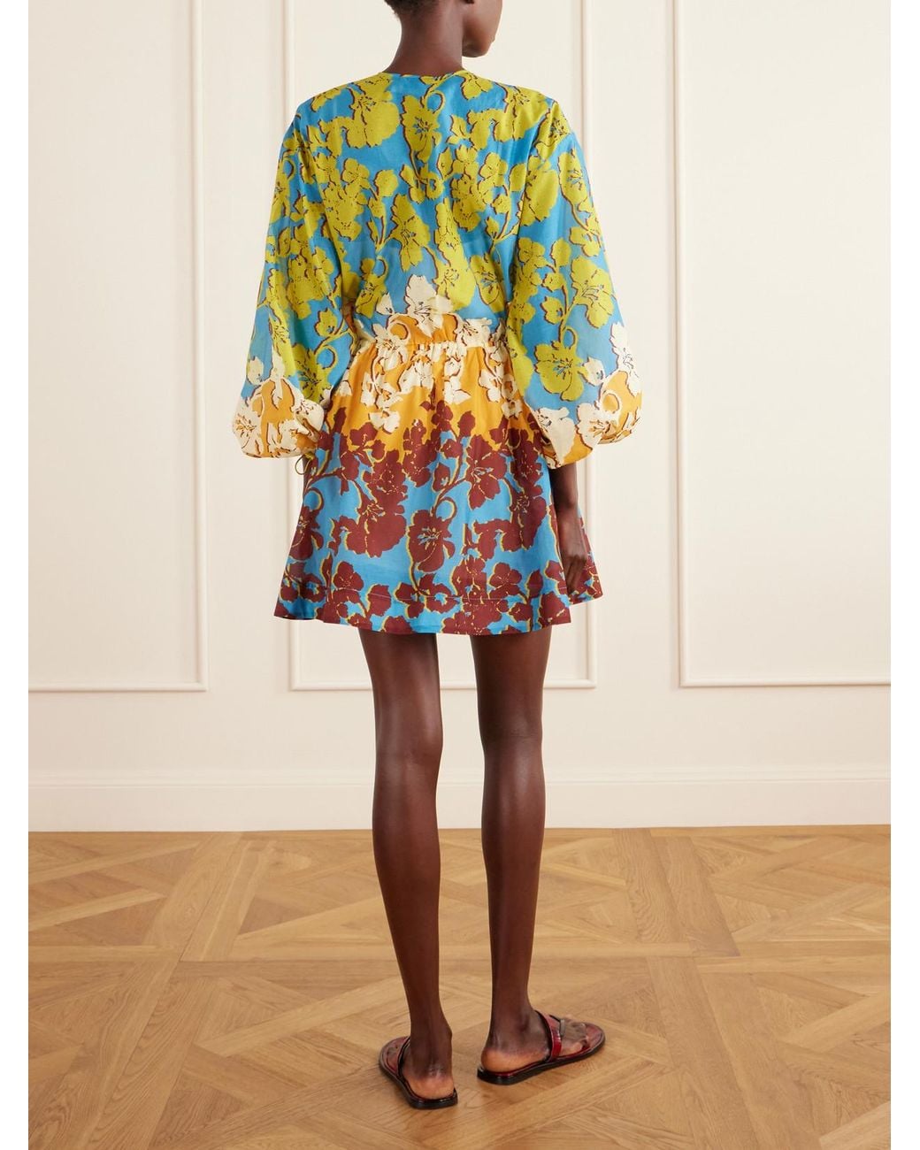 ALÉMAIS Blue Splice Cotton And Silk-Blend Mini Dress