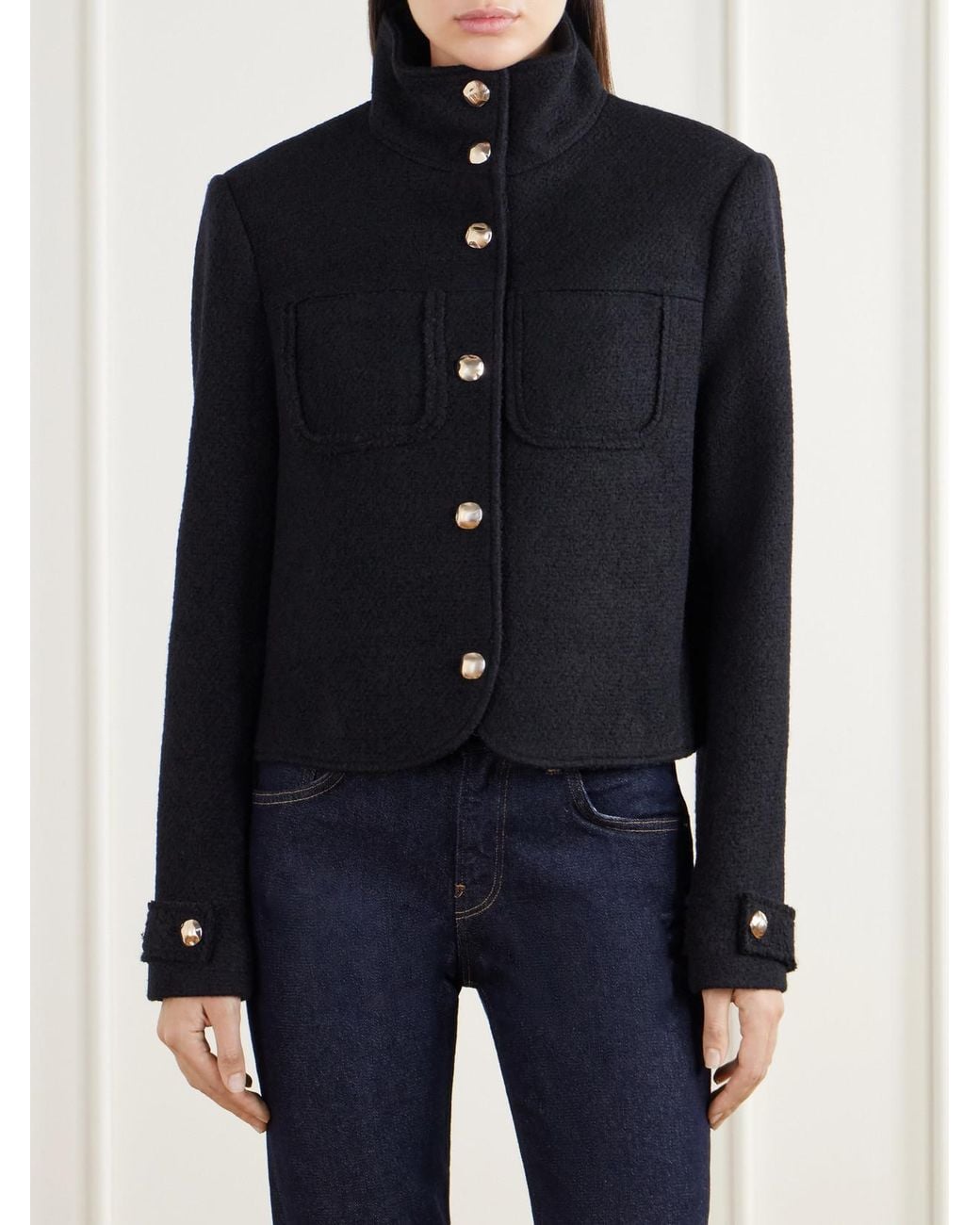 Jonathan Simkhai Blue Wilcox Cropped Wool-Blend Bouclé Jacket