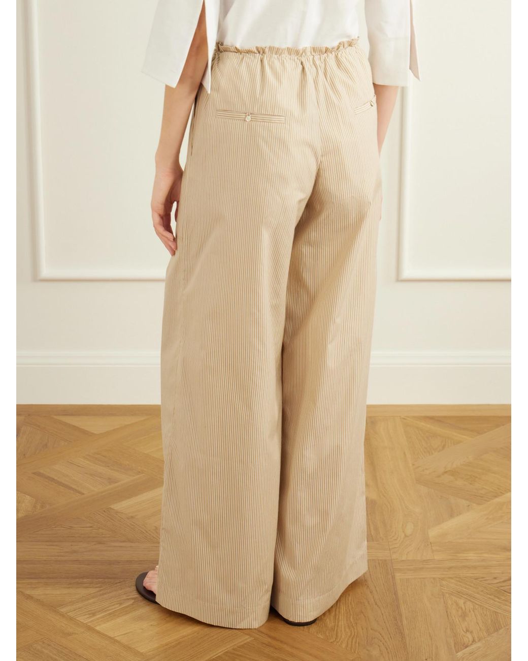 Kallmeyer Natural Wesley Striped Cotton-Taffeta Wide-Leg Pants