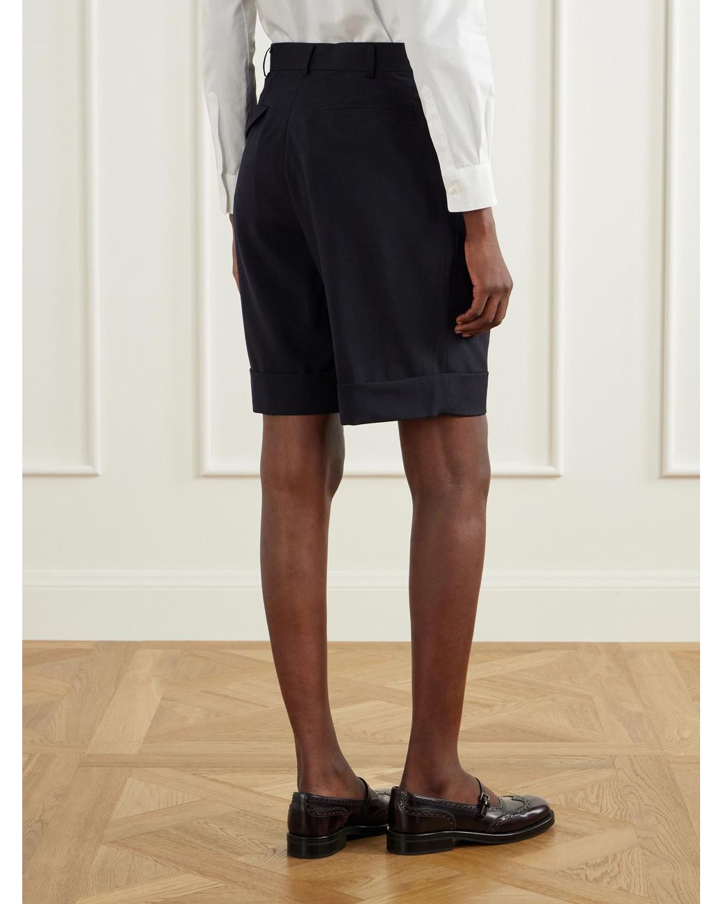 Comme des Garçons Blue Pleated Wool Shorts