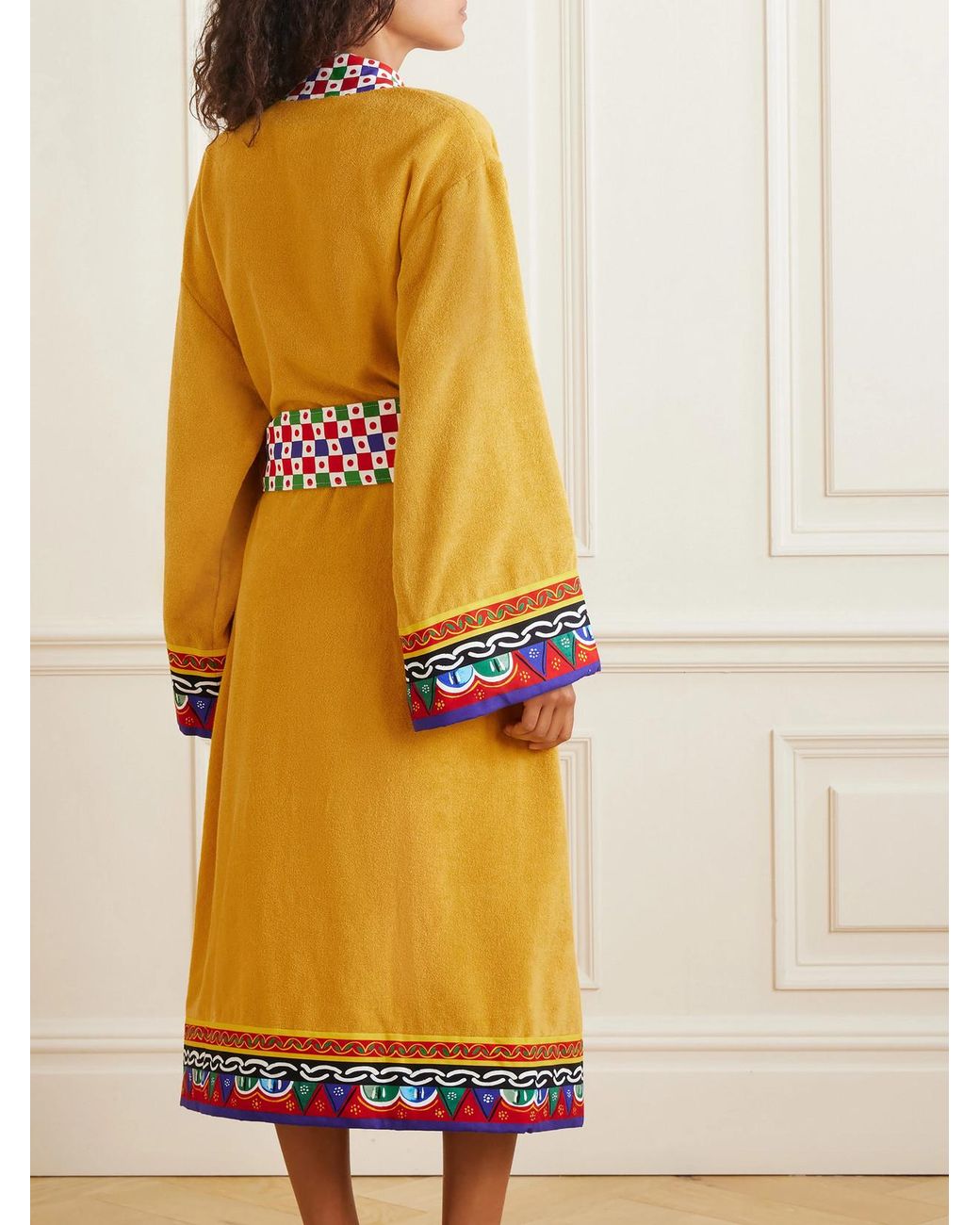 Dolce & Gabbana Yellow Printed Cotton-Terry Robe