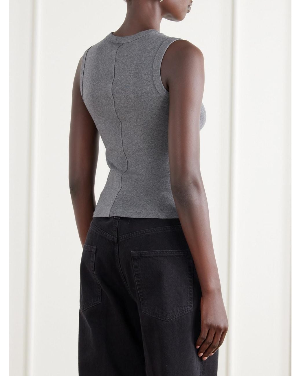 Flore Flore Gray Esmé Ribbed Organic Cotton-Jersey Tank