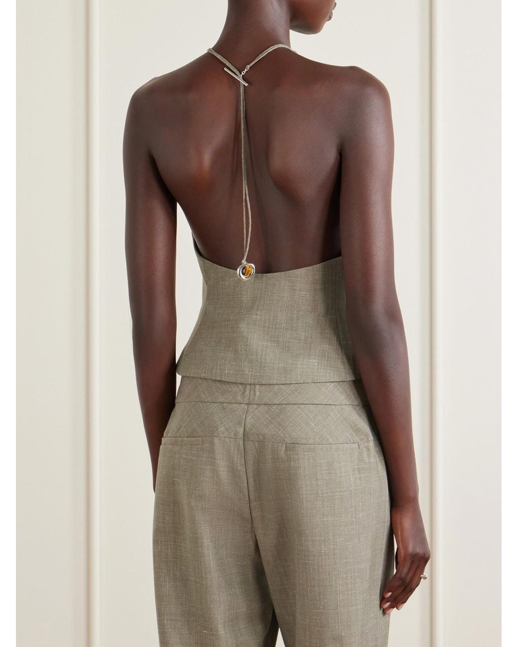 Christopher Esber Natural Banyan Crystal-Embellished Wool And Linen-Blend Vest