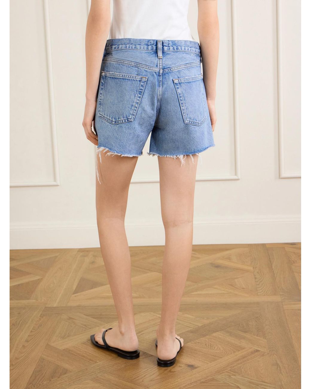 Agolde Blue Parker Long Distressed Denim Shorts