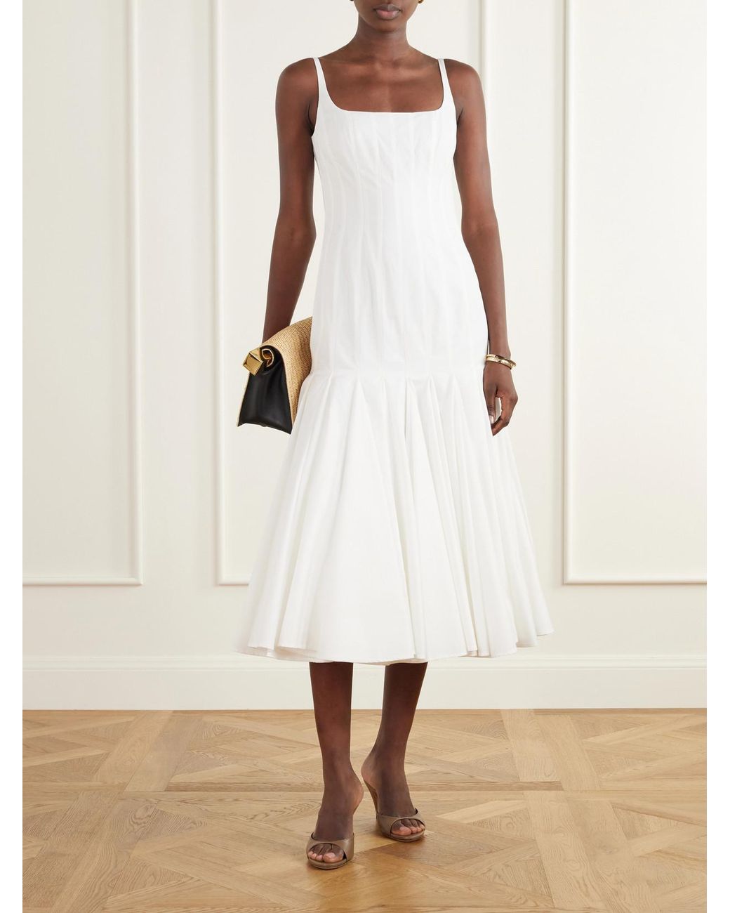 Jacquemus White La Robe Pleated Cotton-Poplin Midi Dress