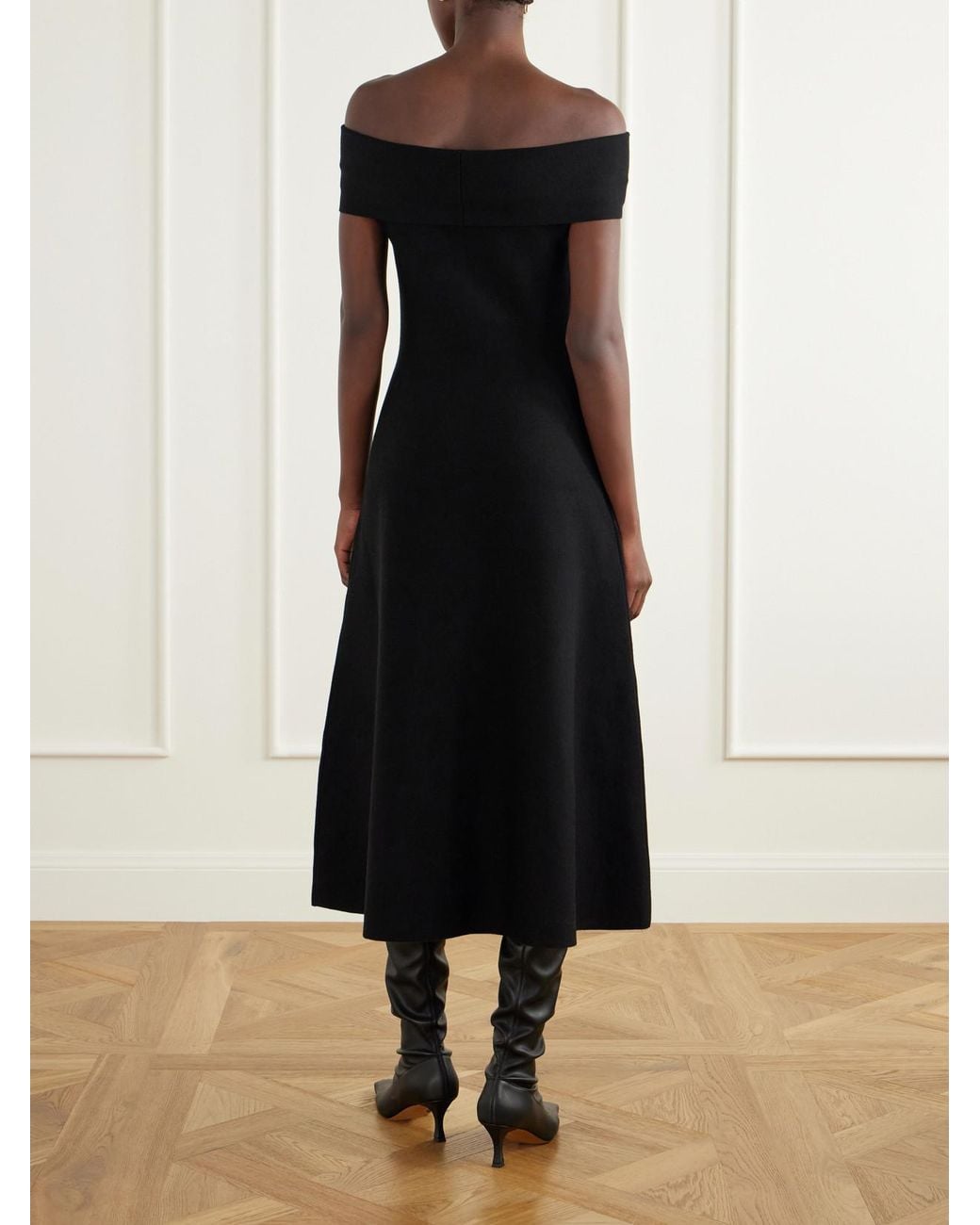 Jonathan Simkhai Black Camilla Wool Off-The-Shoulder Midi Dress