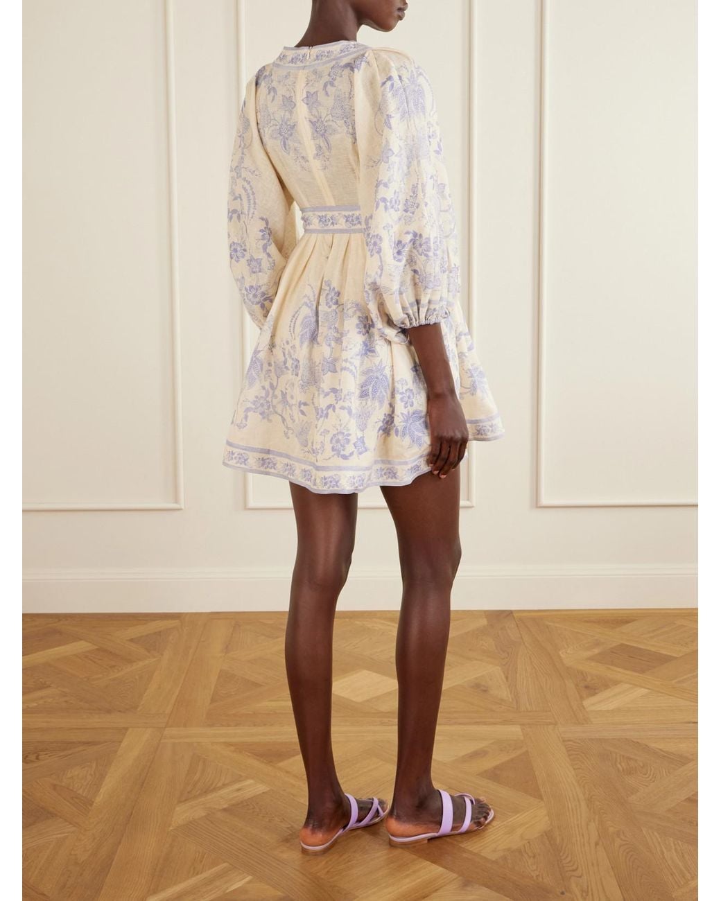 Zimmermann White Indra Belted Floral-Print Linen Mini Dress