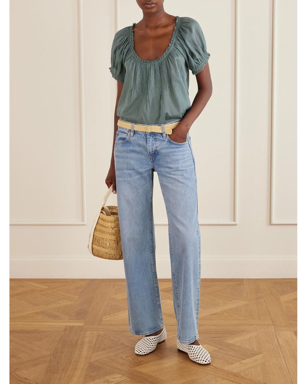 Doen Blue Frederica Lace-Trimmed Organic Cotton-Voile Blouse