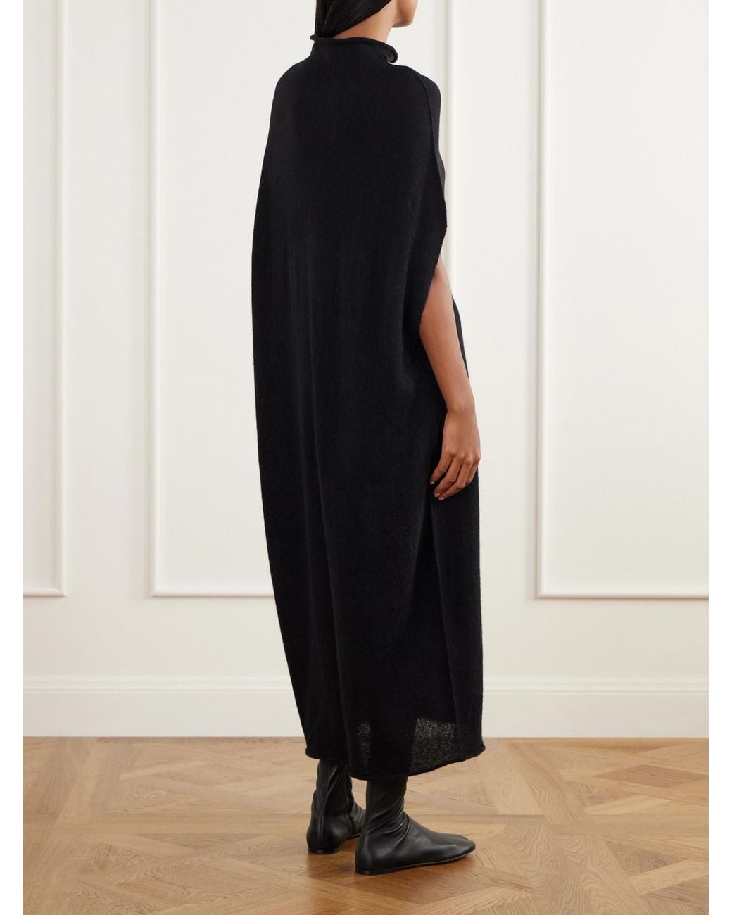 Lauren Manoogian Black Bottle Cape-Effect Wool-Blend Maxi Dress