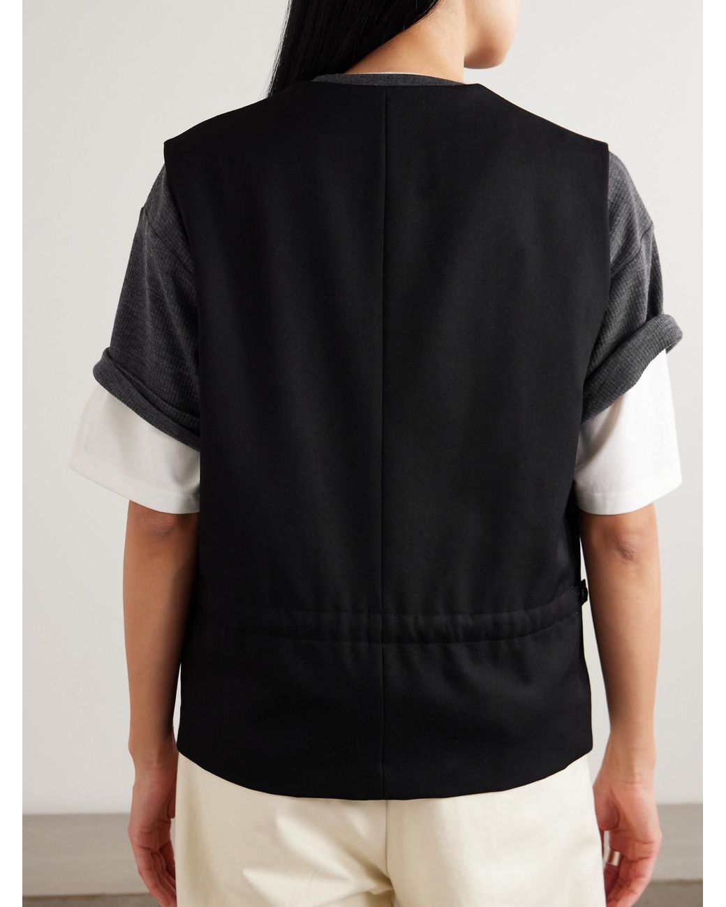 Ssstein Black Belted Wool-Gabardine Vest