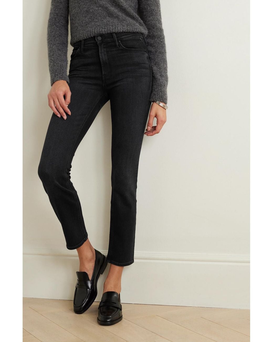 Mother Black The Mid Rise Dazzler Ankle Slim-Fit Jeans