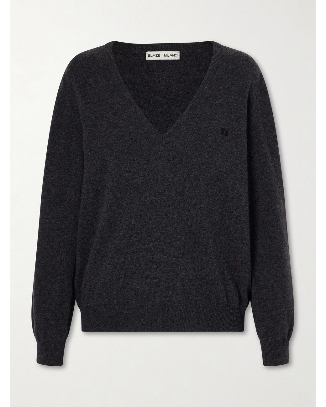 Blazé Milano Black Highland Embroidered Wool And Cashmere-Blend Sweater