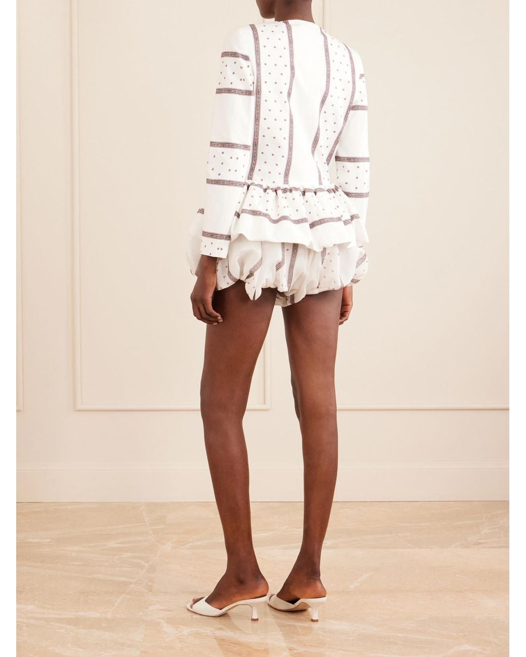 LIBEROWE Natural Polka-Dot Gathered Silk-Chiffon Shorts