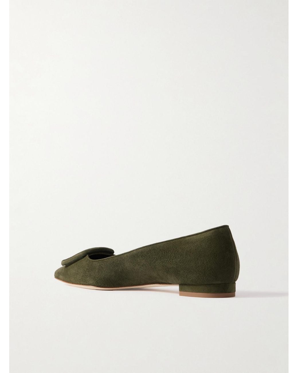 Manolo Blahnik Green Maysale Buckled Suede Point-Toe Flats
