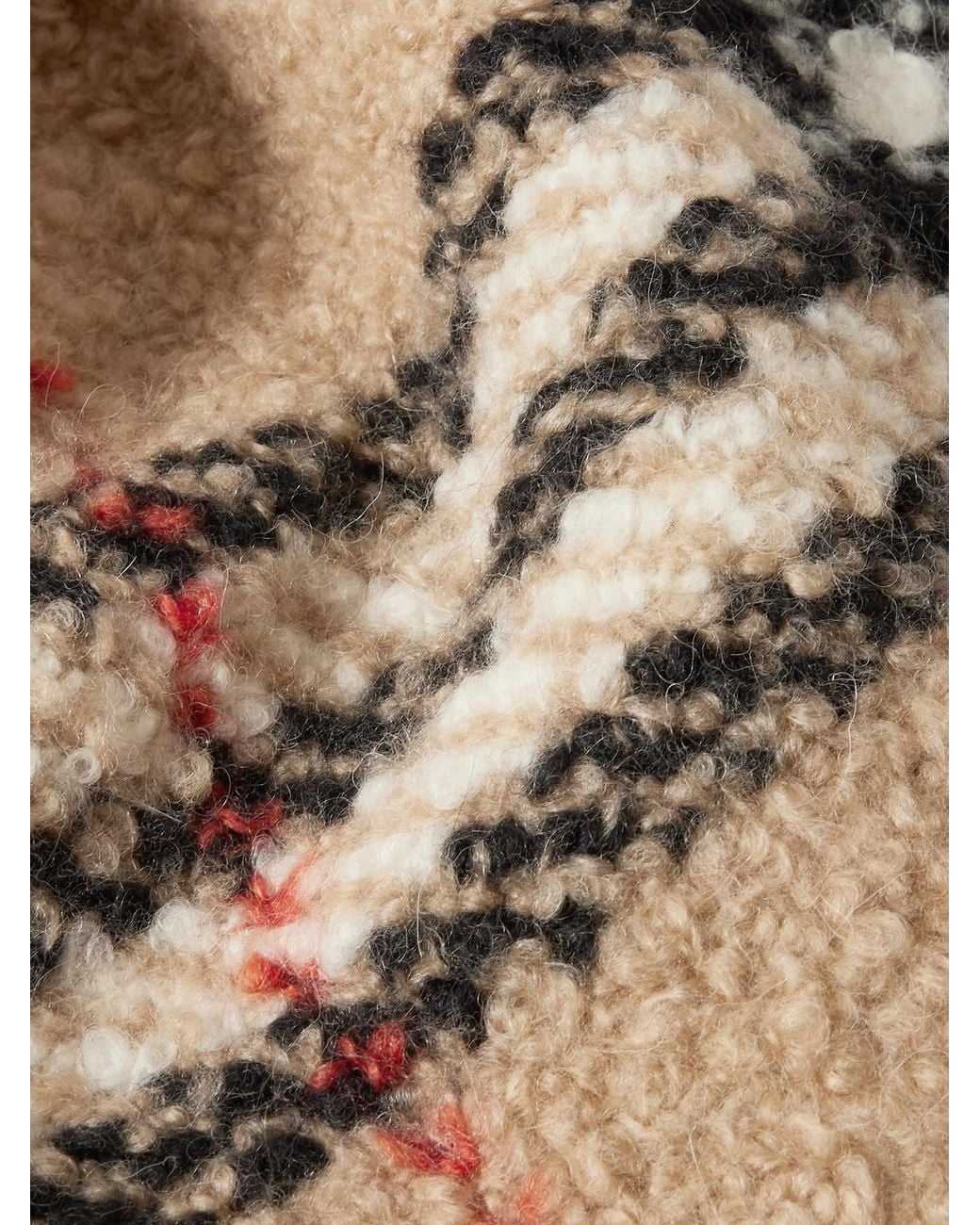 Burberry Natural Fringed Checked Alpaca And Wool-Blend Bouclé Scarf