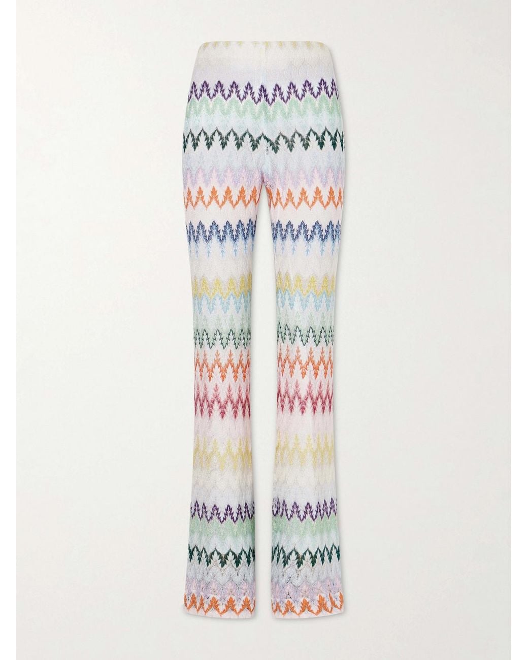 Missoni White Striped Metallic Crochet-Knit Flared Pants