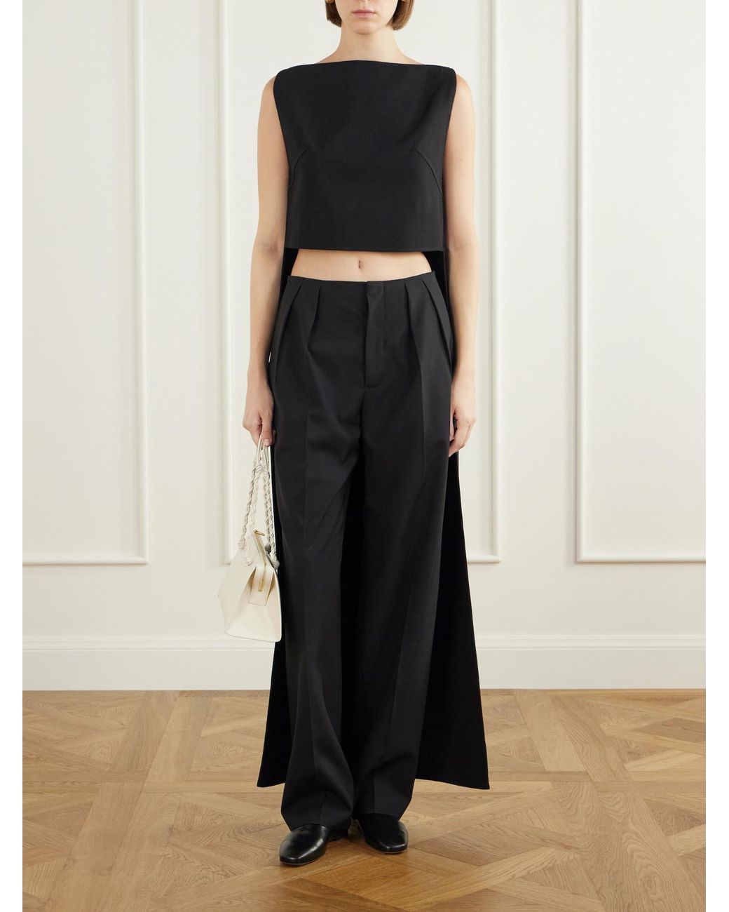 Jil Sander Black Cropped Wool-Blend Blouse