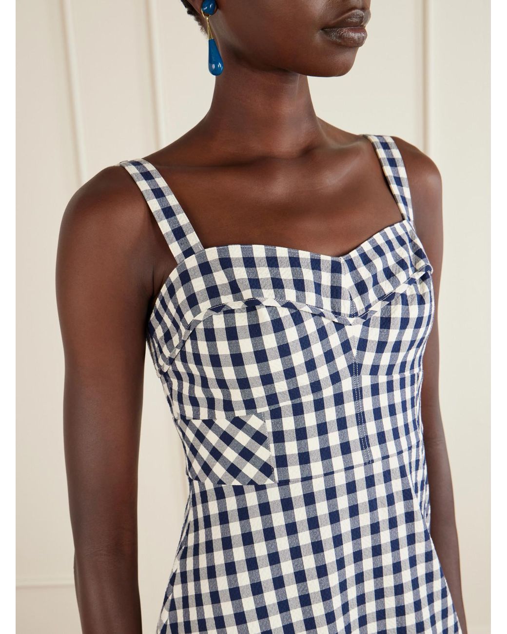 Veronica Beard White Lois Checked Stretch-Cotton Cloqué Midi Dress