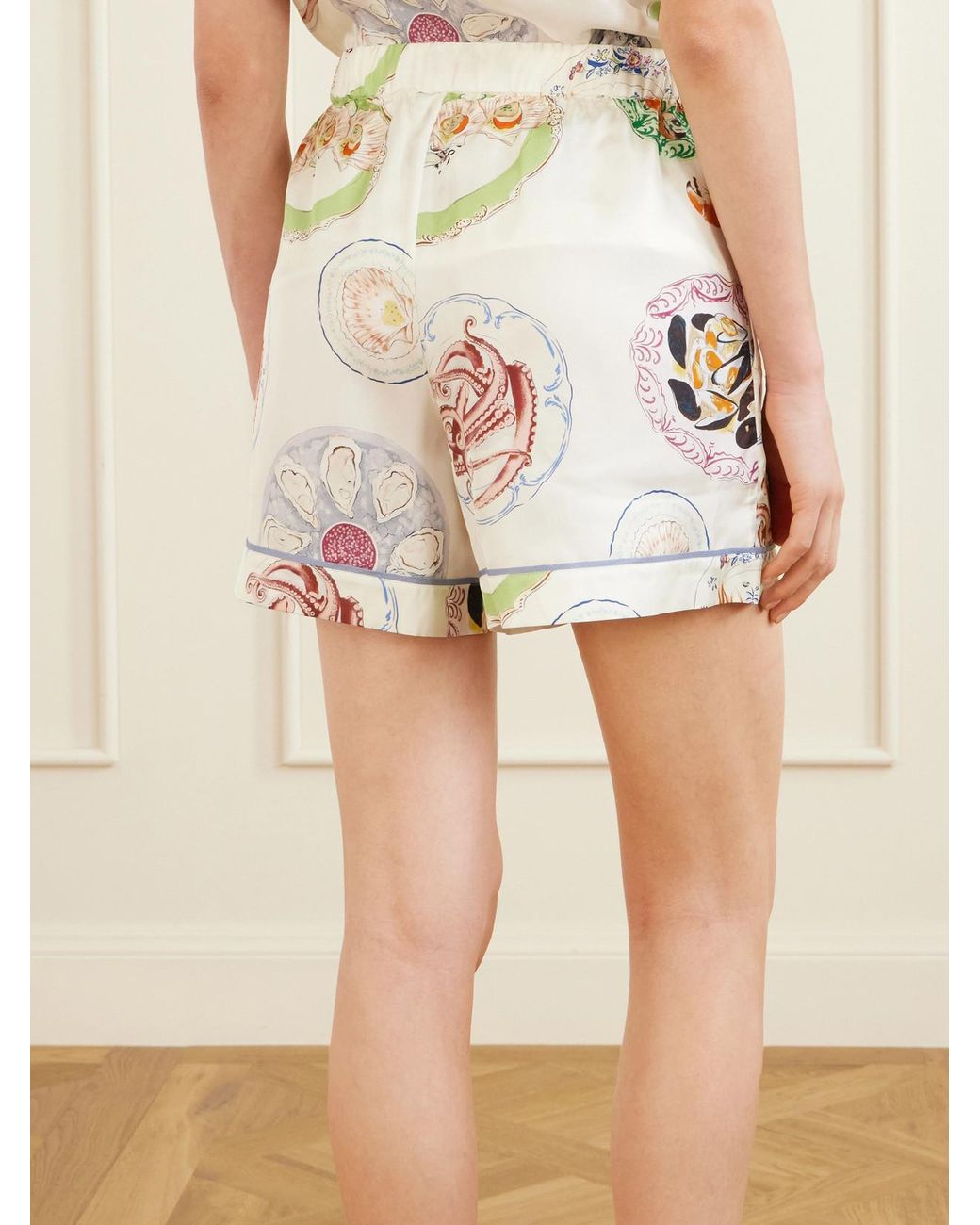 Olivia Von Halle White Ingo Printed Silk-Satin Pajama Set