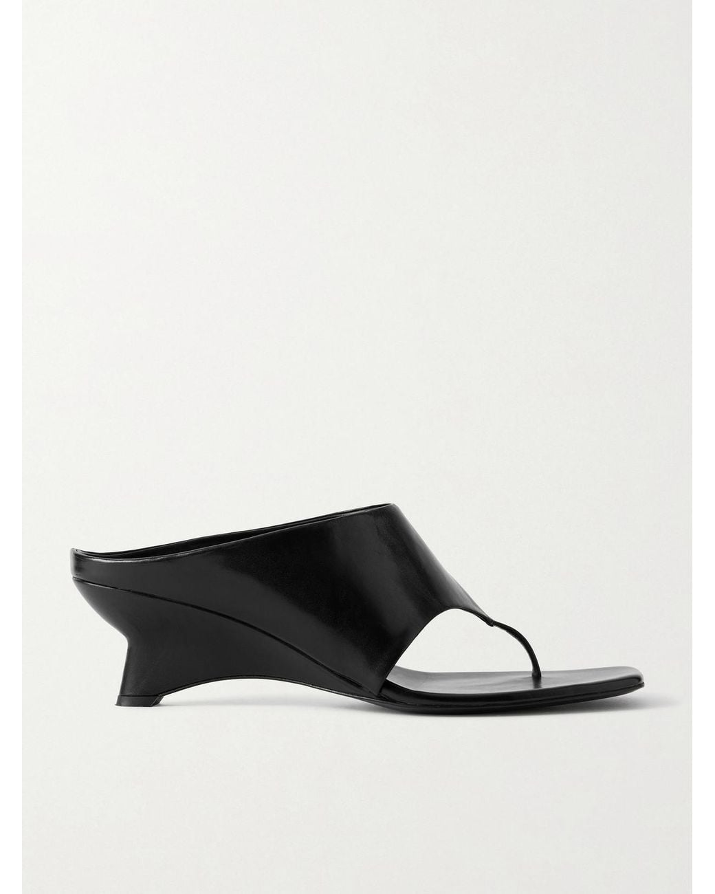 Khaite Black Marlowe Leather Wedge Mules