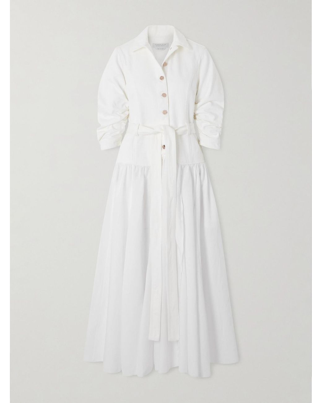 Frayed Robe Gabriela Hearst Delyth Belted Frayed Pleated Denim-Blend Linen Midi ...