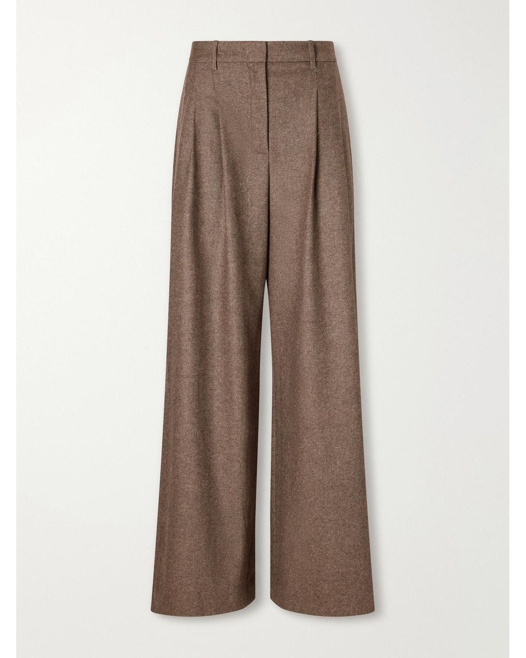 Twp Brown Avery Stretch Wool And Cashmere-Blend Herringbone Wide-Leg Pants